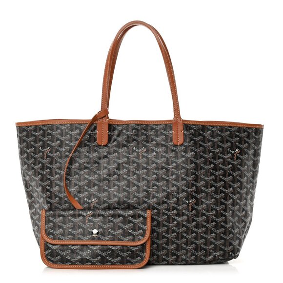 Authentic Goyard Goyardine Saint Louis PM Black Brown Shoulder Tote Bag & Pouch
